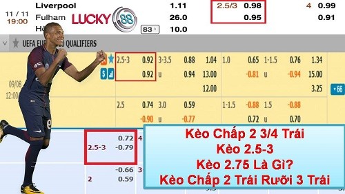 LUCKY88 Kèo chấp 2 3/4 trái là gì ? Kinh nghiệm cá cược, cá độ kèo chấp 2 trái rưỡi 3 trái