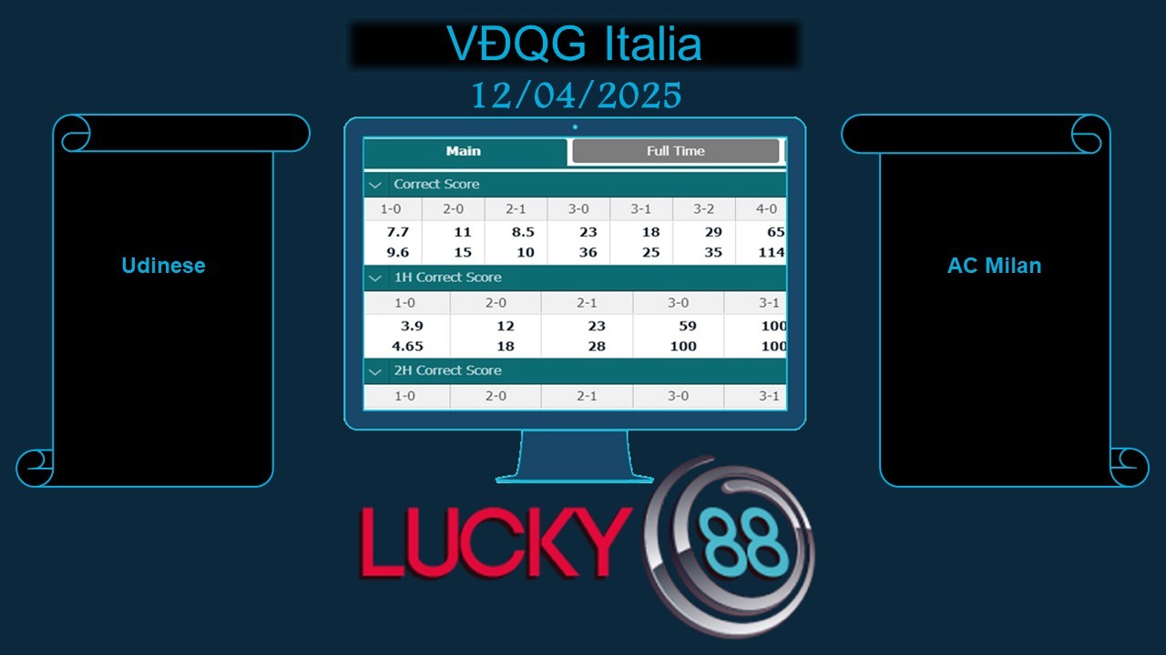 LUCKY88 Udinese vs AC Milan, Soi kèo bóng đá hôm nay 12/04/2025, VĐQG Italia