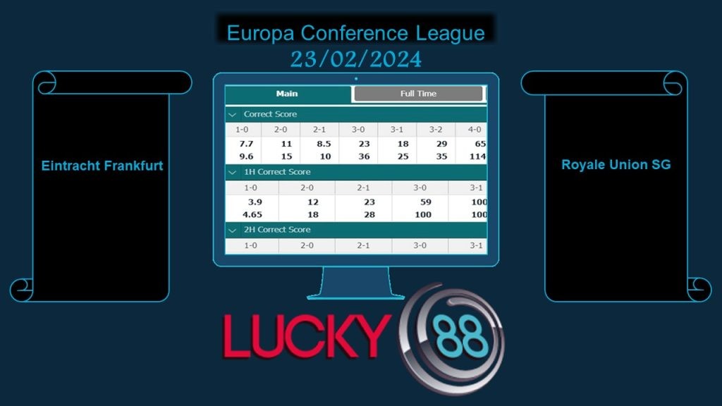 LUCKY88 Eintracht Frankfurt vs Royale Union SG, Soi kèo bóng đá hôm nay 23/02/2024,  Europa Conference League