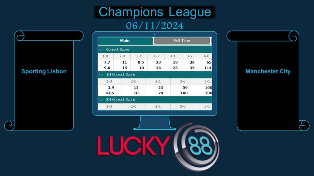 LUCKY88 Sporting Lisbon vs Manchester City, Soi kèo bóng đá hôm nay 06/11/2024, Champions League